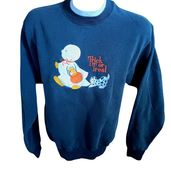 Vintage Medium Sweatshirt Halloween Trick Or Treat Ghost 1990's Granny Core - Picture 2 of 4